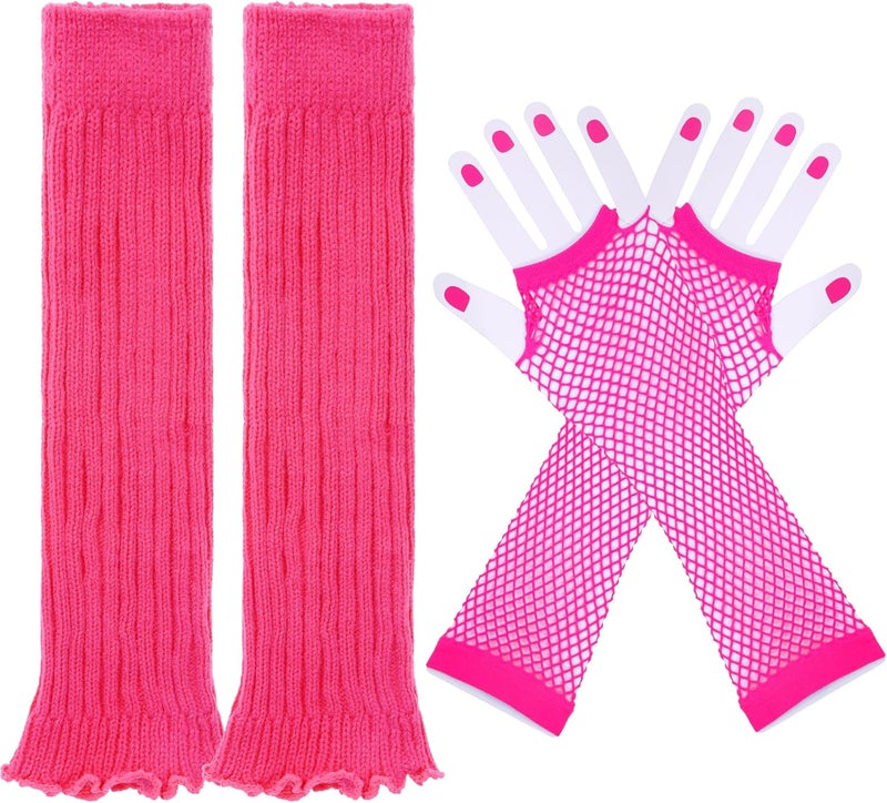 Miayon Leg Warmers Fishnet Gloves Fingerless Set Knit Long Socks for Women Girls 80s 90s Party Accessories Halloween - Image 1